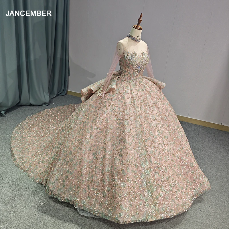 

Очаровательное бальное платье с длинными рукавами, платья для Quinceanera с блестками и высоким воротником, 3D цветочным рисунком, для вечеринки, на свадьбу, для танцев, 15 лет