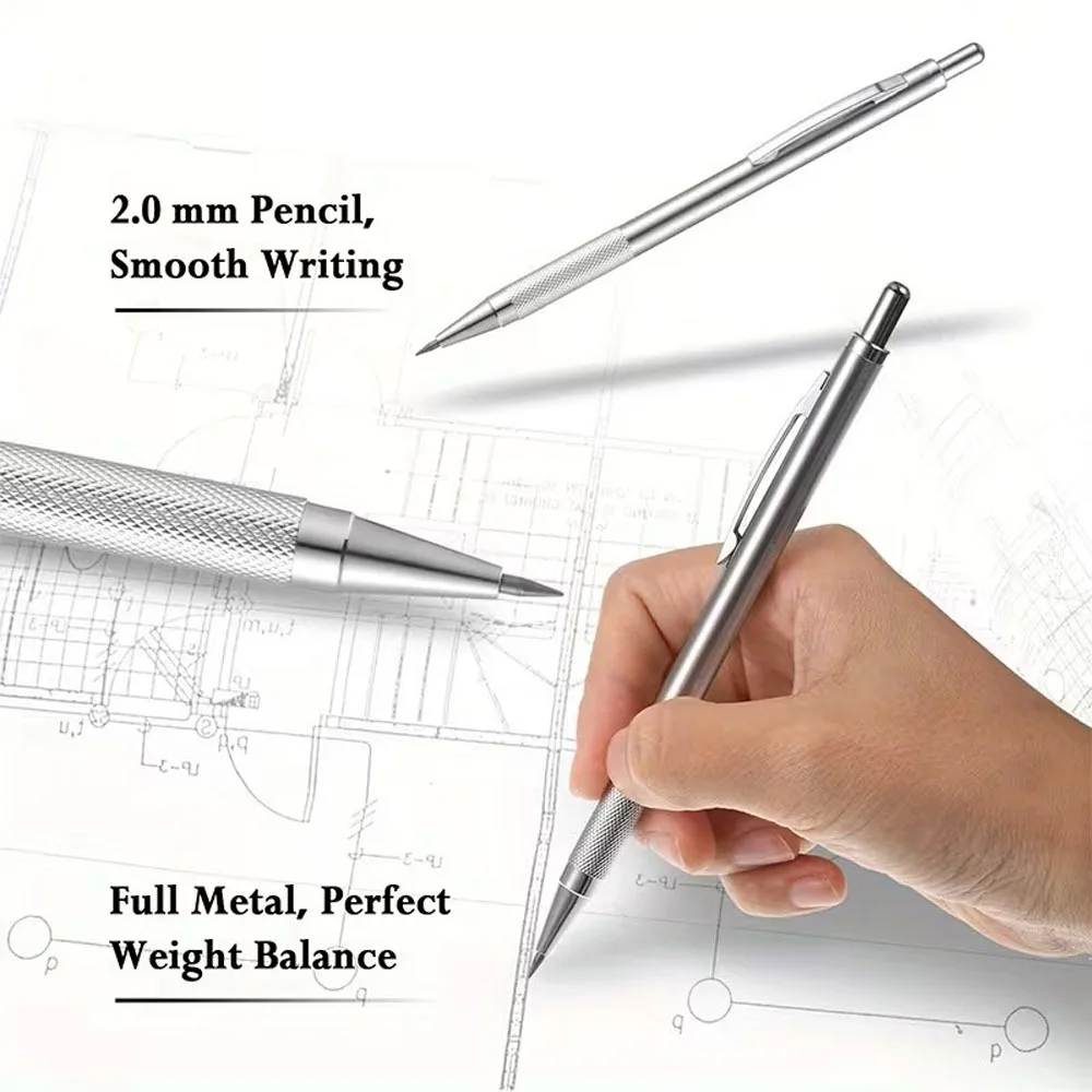 Heavy-Duty Mechanical Pencil with Ergonomic Grip and Buckle Clip, 2.0mm Lead