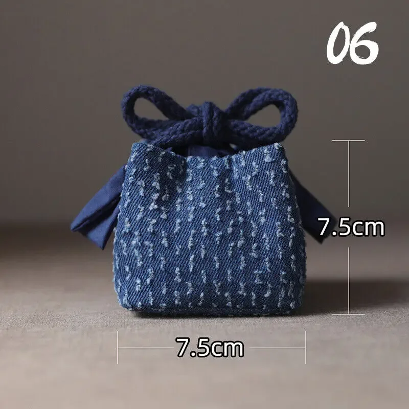 Portable Denim Tea Set Organizer Bag with Large Storage Capacity