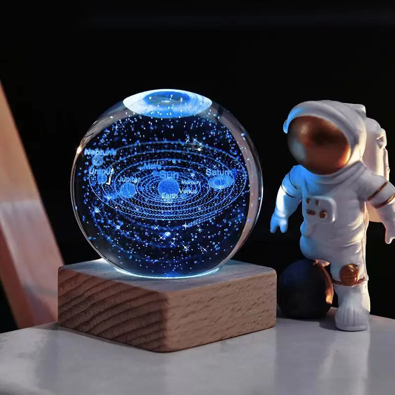 3D Carving Luminous Crystal Ball Moon Solar Galaxy Bedroom Night Light Ornaments Compleanno Craft Gifts Decorazione Della Casa