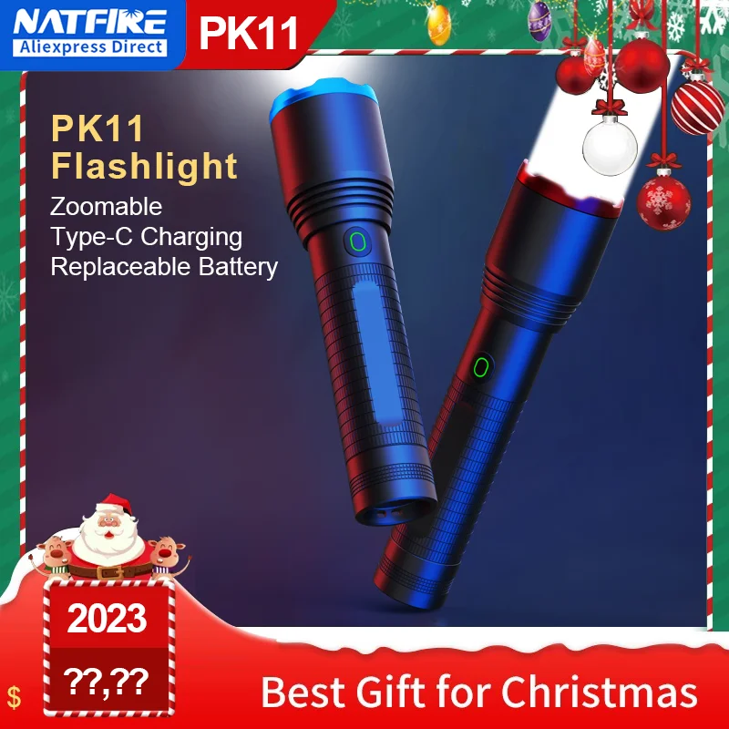 

NATFIRE 2023 Powerful LED Flashlight Type C Rechargeable 21700 18650 Zoomable Outdoor Strong Light Torch 5050 Lamp Bead PK11
