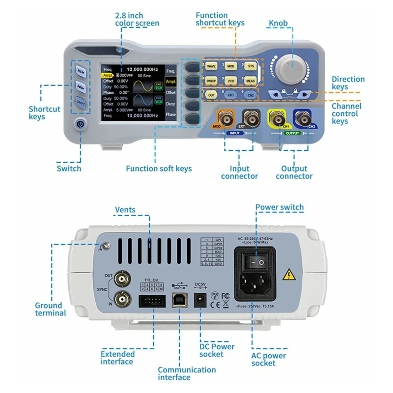 60Mhz 80Mhz Function Arbitrary Waveform Generator Dual Channel Signal Source 275
