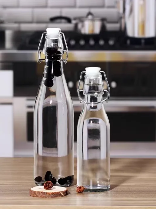 Sed Glass Liquor Bottle 500ML 000ML 250ML Emp Bottle for Brewing Alcohol And Beverages round ape Kitchen Storage Jar