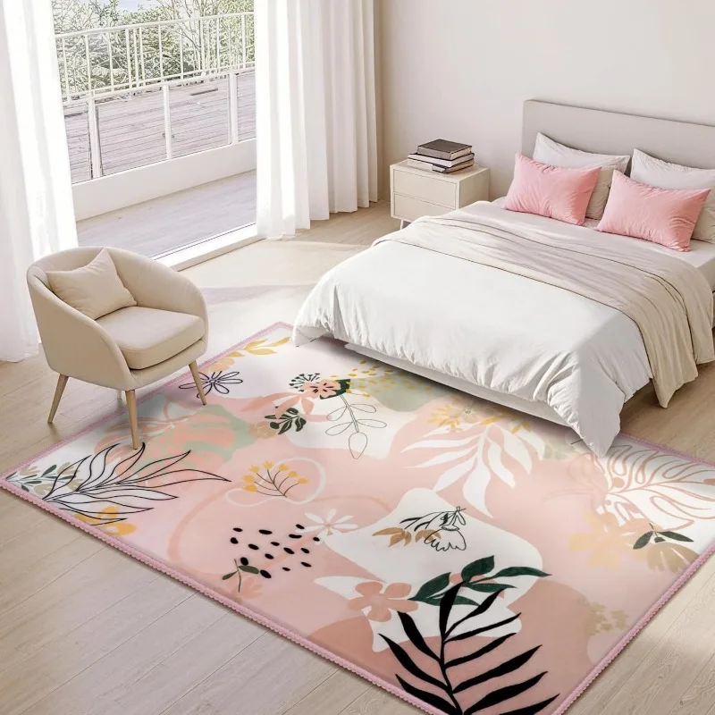 Nordic Living Room Carpet Abstract Floral Fresh Creative Design Bedroom Plush Rug Machine Washable Non-slip Cloackroom Mat Tapis