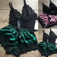 2 pièces femmes déshabillé en dentelle Lingerie hauts ensemble short et haut nuisette pyjamas décontractés vêtements de nuit 1