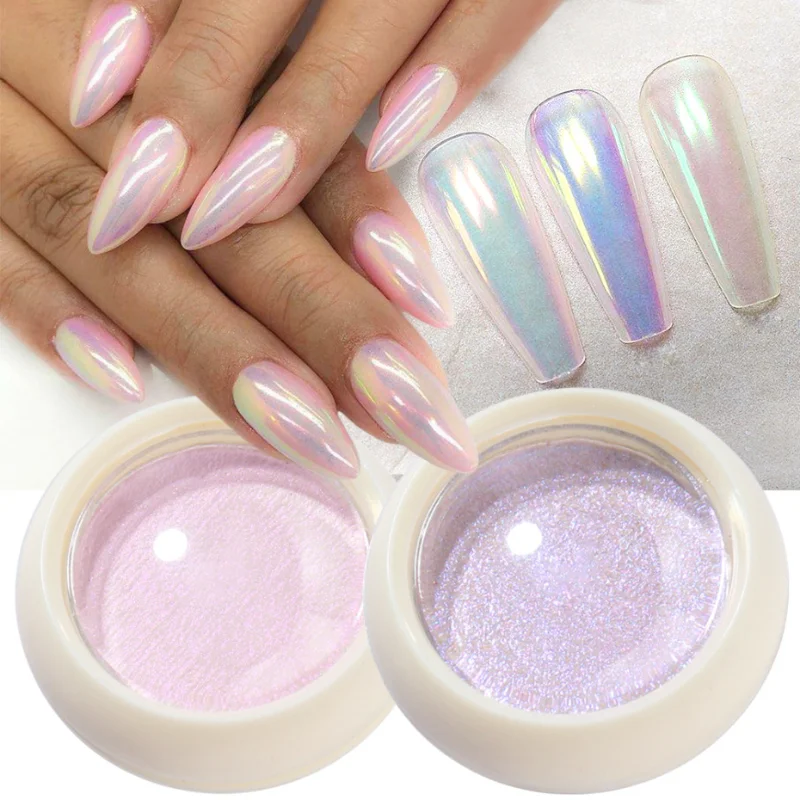 Shell Pearl Nail Powder Pigment Mirror White Sfregamento On Nail Glitter Dust Chrome Aurora Manicure Holographic Nail Art Decoration