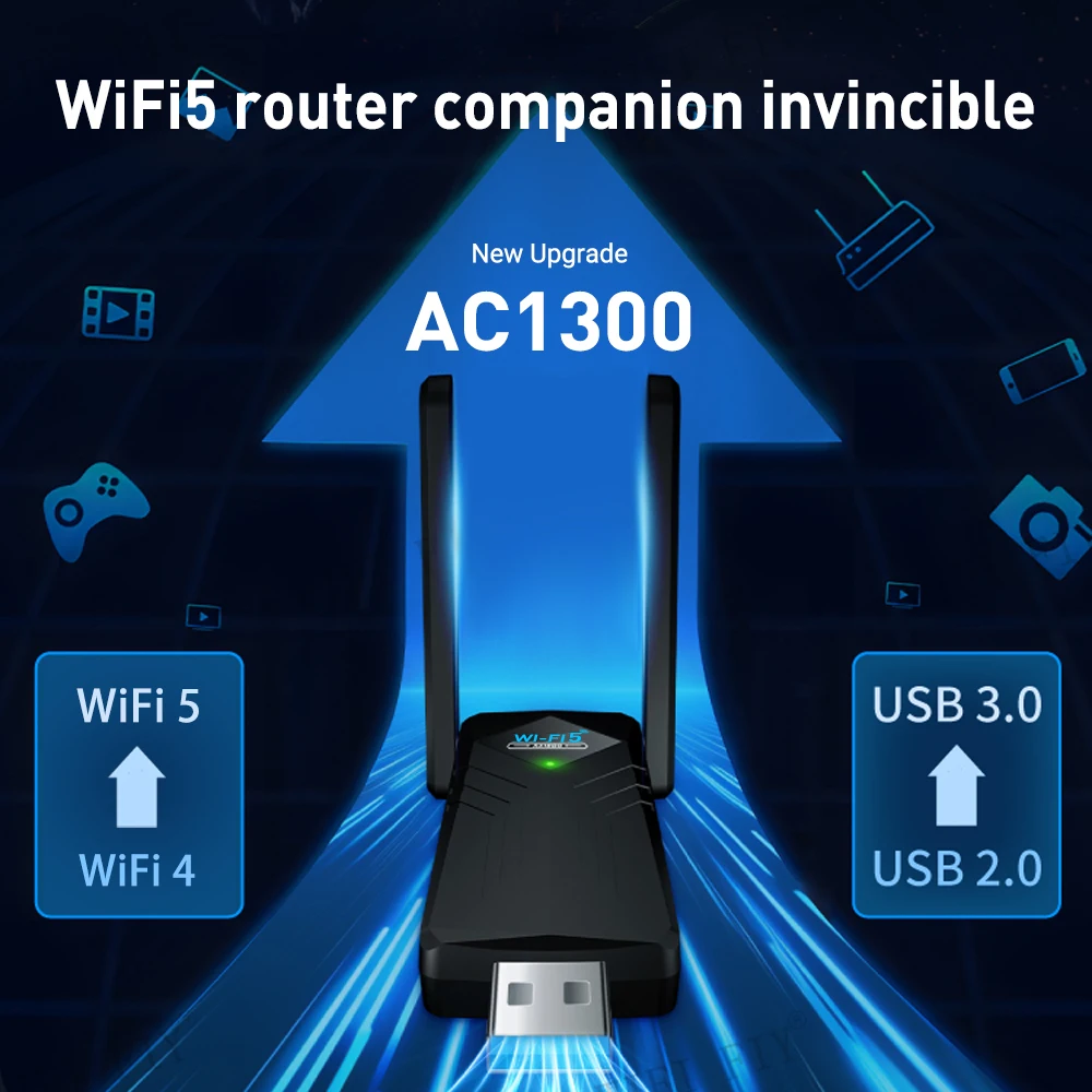 WALRAM AC1300 WiFi 5 무선 어댑터 USB3.0 WiFi 2.4Ghz/5.8GHZ 네트워크 카드 듀얼 밴드 RTL8812BU PC 노트북 Windows10/11용