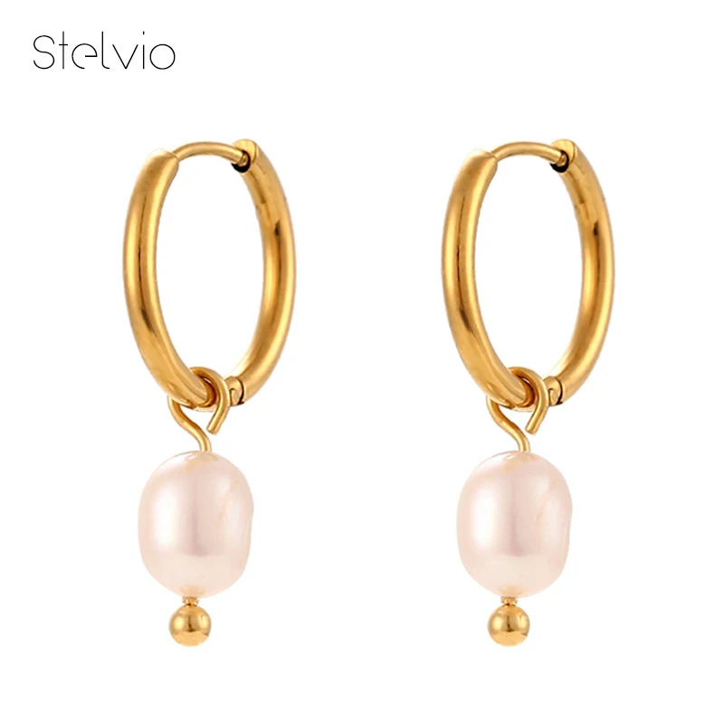 

Stainless Steel Plated 18K Gold Freshwater Pearl Drop Pendant Earrings For Women Gold Circle Ear Buckle Versatile Party Jewelry