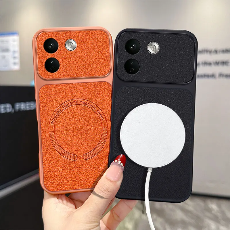 Magnetic PU Leather Shockproof Wireless Charging Case