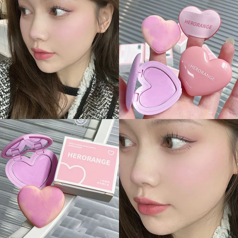 Love Heart Monochrome Blusher Palette Cream Smooth Cheek Tint Mud Blush Matte Cute Pink Purple Orange Rubor Korean Dupes Makeup 4