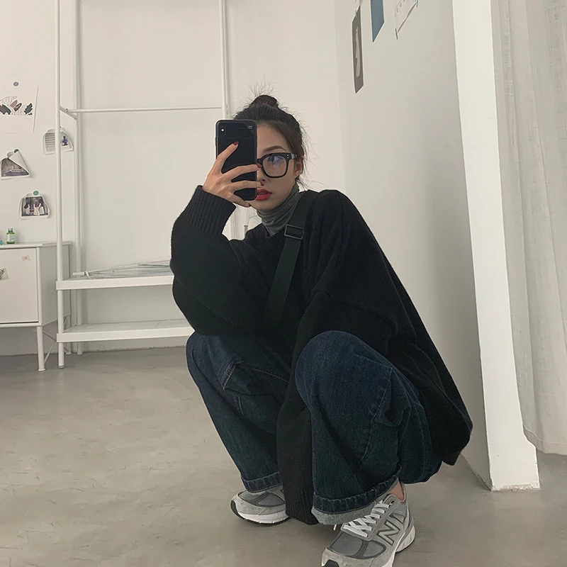 plus Size Deep Blue Denim Jeans Women's High Waist Loose Slimming Wide Leg Pants Straight Long Trousers for Pear aped Body