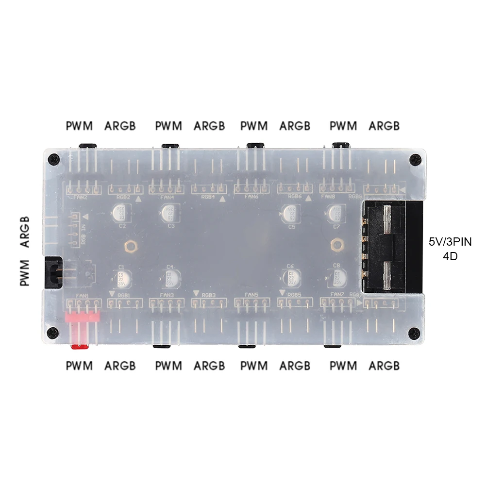 12V/4Pin RGB 5V/3Pin ARGB 팬 PWM 허브 1 8 멀티 웨이 스플리터 오라 팬 쿨러 연장 케이블 어댑터 속도 컨트롤러 어댑터