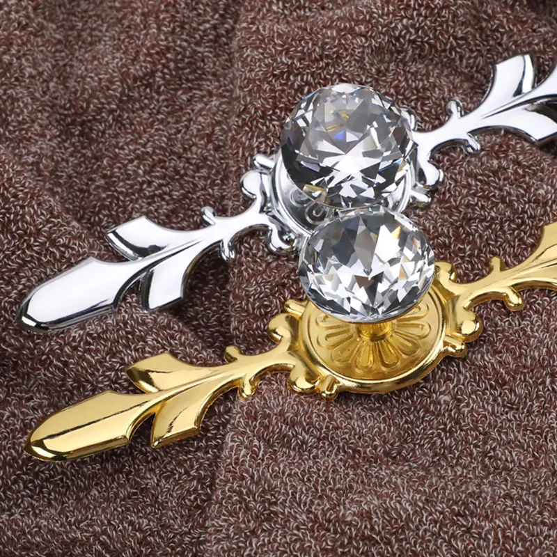 Description Picture 4 of itemBright Gold Crystal Drawer Knobs with Backplate Chrome Cabinet Handles Light Luxury Wardrobe Pulls Zinc Alloy Furniture Hardware
