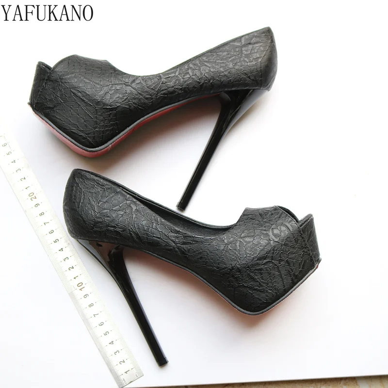 

Fashion Shallow Mouth Crocodile Pattern Peep Toe High Heels Sexy Platform Women Pumps Nightclub Catwalk Party Wedding Shoes 14cm