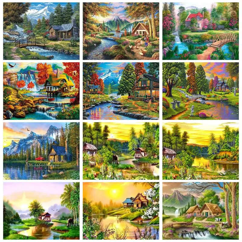 

PhotoCustom Painting By Numbers Scenery In The Forest With Frame Diy Picture Numbers For Adults Handpainted Home Wall Decor Gift