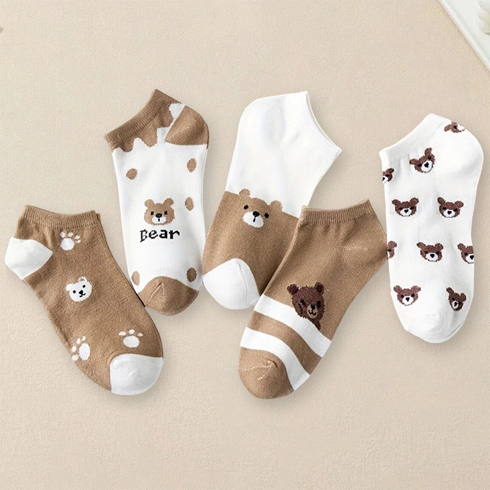 Patterned socks 5 Pairs Women Cartoon Patterned Socks Trendy Versatile Breathable Sweat Wicking Deodorizing Antibacterial Comfortable