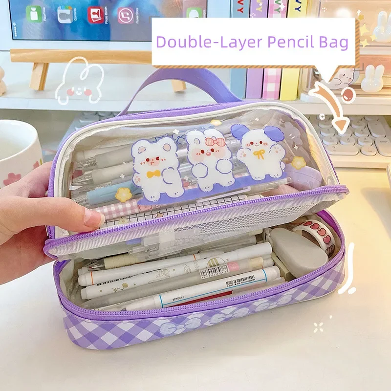 Cute Transparent Pencil Case Kawaii Bunny Bear Pencil Pouch