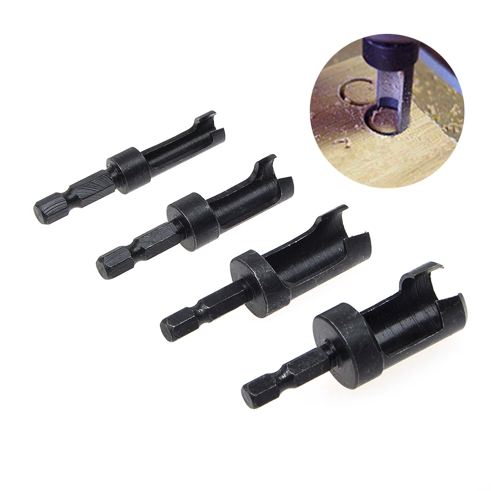 4pcs 6mm 10mm 13mm 16mm Carbon Steel Wood Work Plug Cutter Cutting Power Tool Wood Plug Cutter Cutting Tool Drill Bit Set