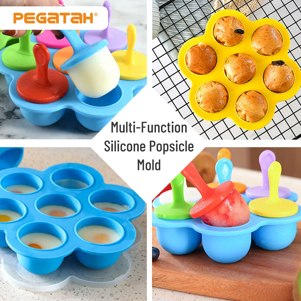Ice Cream Mold 7 Holes Children's Popsicle Mold Food Supplement Box Silicone Ice Tray Lolly Fruit Shake Accessories