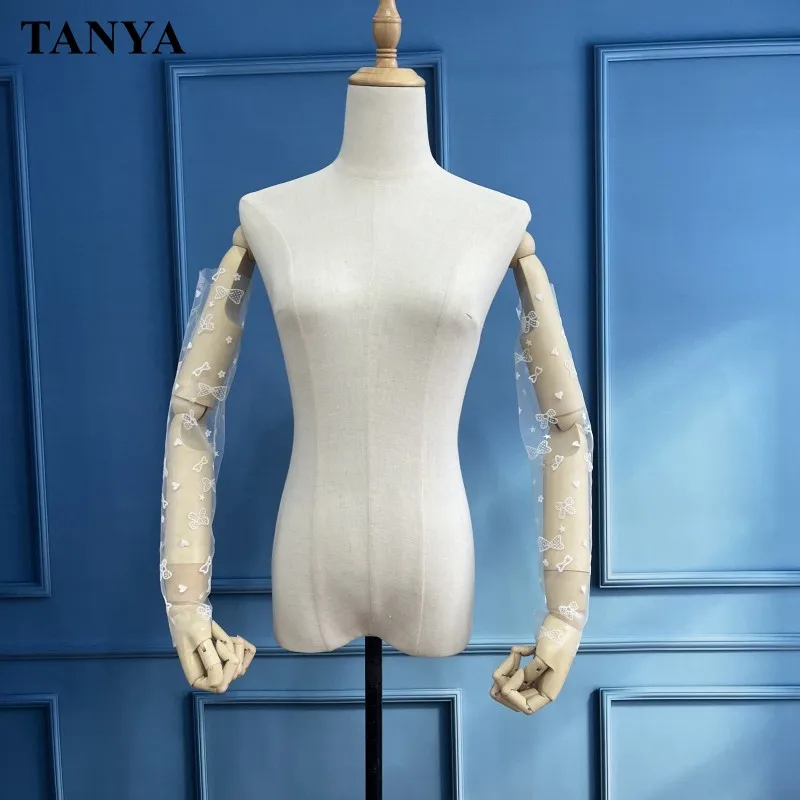

Lovely Bow Embroidery Full Length Detachable Sleeves For Wedding Party Illusion Sweety Bridal Accessories