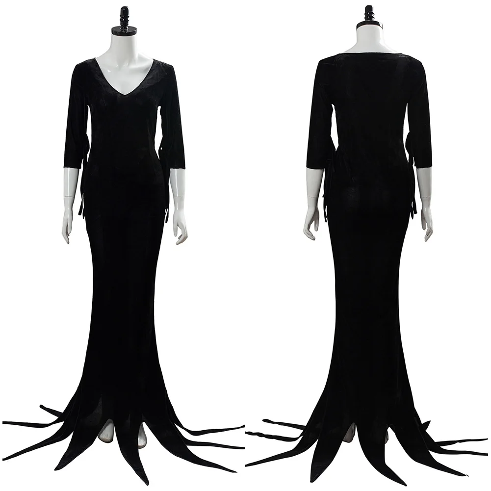 

Adult Morticia Addams Cosplay Costume Movie Family Role Play Women Dress Outfits Halloween Carnival Role Play Party Suit