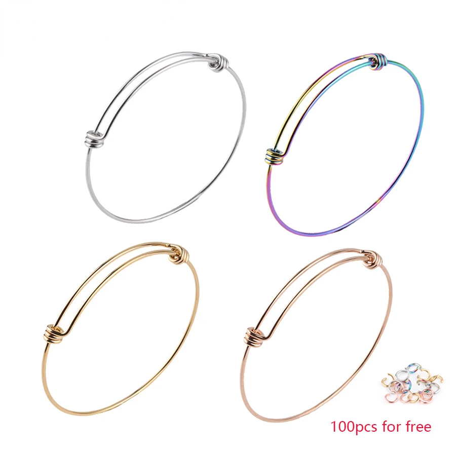 

10pcs Expandable Bangle Bracelet, Gold Charm Bracelet, Adjustable Wire Blank Bangle,Gold Stainless Steel,1.8mm Stacking Bracelet