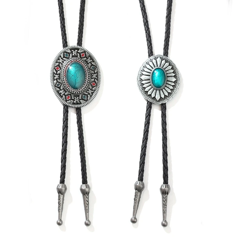

Bolo Tie for Men Western Cowboy Necktie with Carved Turquoise Buckle Gentleman Formal Meeting Costume Accessories Dropship