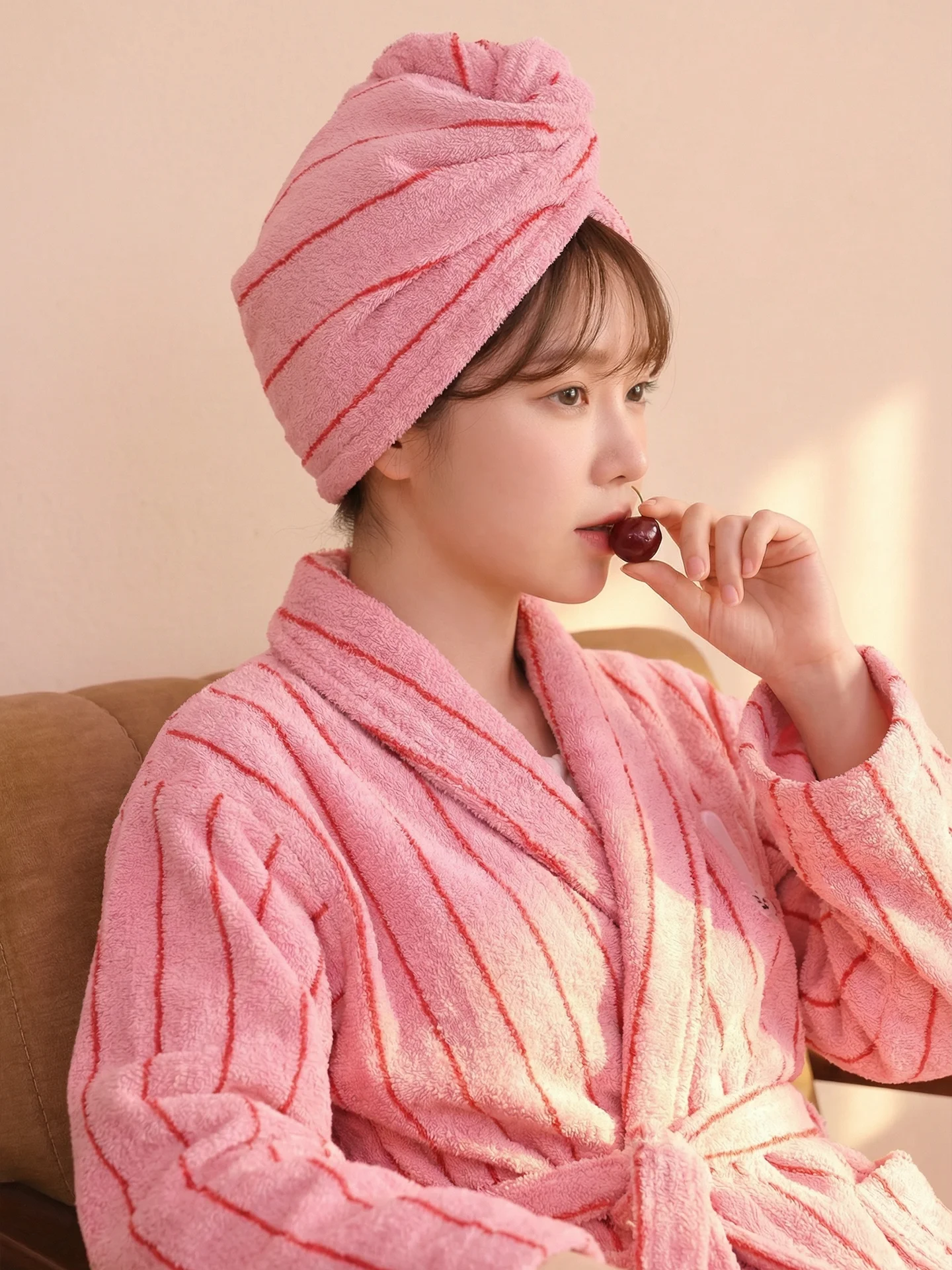 초흡수성 두꺼운 면 헤어 드라이캡 여성용 신상 2026 모델 브러쉬 헤드 타월 퀵 드라이 스트라이프 순면 헤어캡