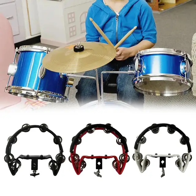 thumbnail interactive-video image 1 of Double Row Tambourine Hi-Hat Cymbal Bell – Silver, 7-Inch, For Drum Kit Accessory 1 of 11