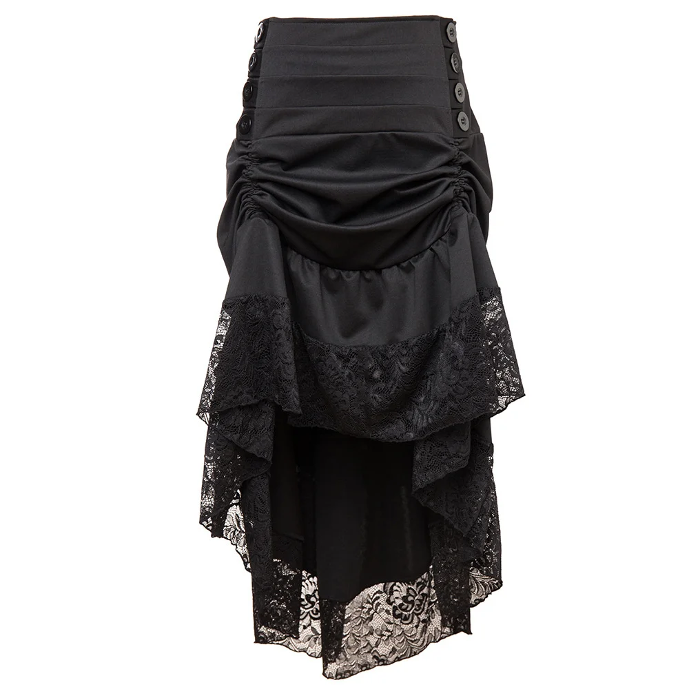 

Steampunk Women Vintage Irregular Ruffled Lace Trim Skirts Gothic Sexy Match Corset Skirt Showgirl Party Long Skirts