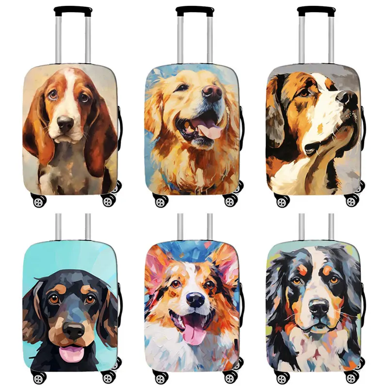 Luggage Cover 18-32 Inch Oil Painting Dogs Travel Luggage Cover Colorful Puppy Labrador Dog Border Collie Trolley Suitcase Protective