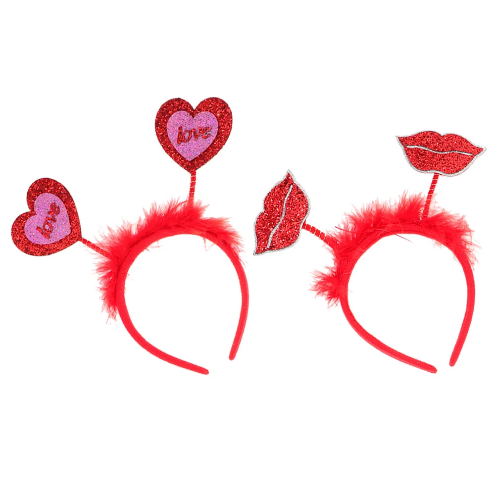 

2 Pcs Love Headband Valentines Day Headbands Valentine's Heart Hairband Ribbons Headdress Decor Romantic Festival Unique