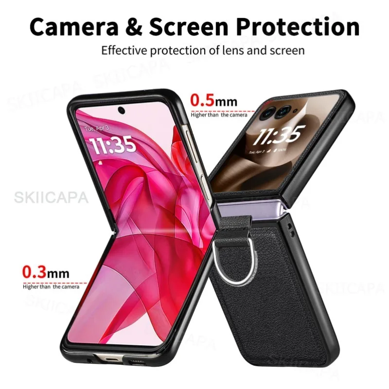 Lychee Leather Ring Holder Case with Shockproof Protection