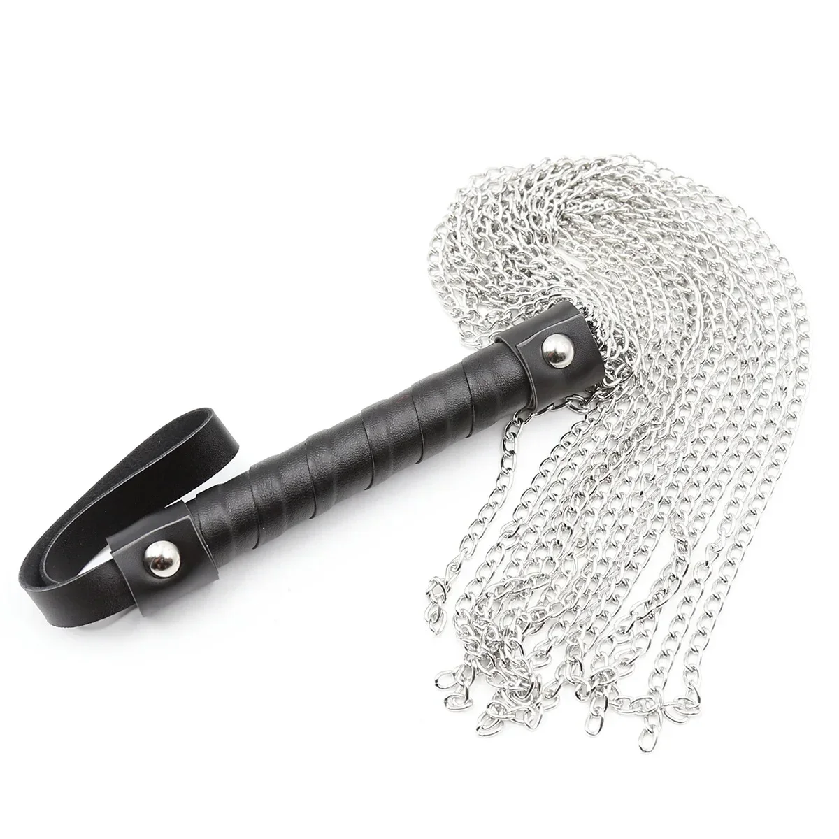 Leather Handle Metal Chain Whip Tassel 55cm Horse Whip