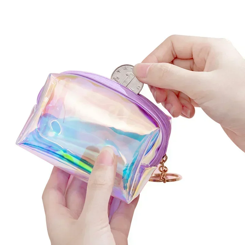 Colorful Short Wallet Laser Holographic Coin Purse Women Clear Glittering Holder Purse Keys Pouch Earphone Storage Bag 1PC