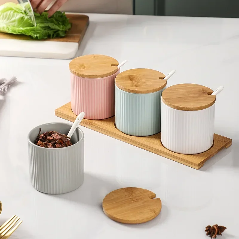Ceramic Seasoning Jar, Seasoning Box, Bottle, Macarons, Salt Shaker, Peppercorns, Kitchen Supplies Combination Set