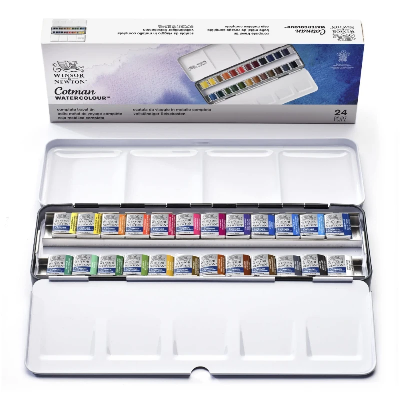 Winsor Newton Cotman Watercolours Paint 24 Half Pans Colors Watercolor Pattle Set Metal Sketchers' Box Pigment