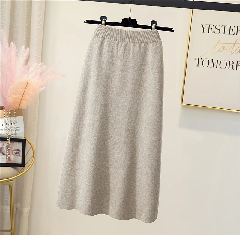 golf skirt 2021 Women Autumn Winter Thick Warm Knit Side Slit Midi Long Skirt Harajuku Korean Style High Waist A Line Skirt Female nike tennis skirt