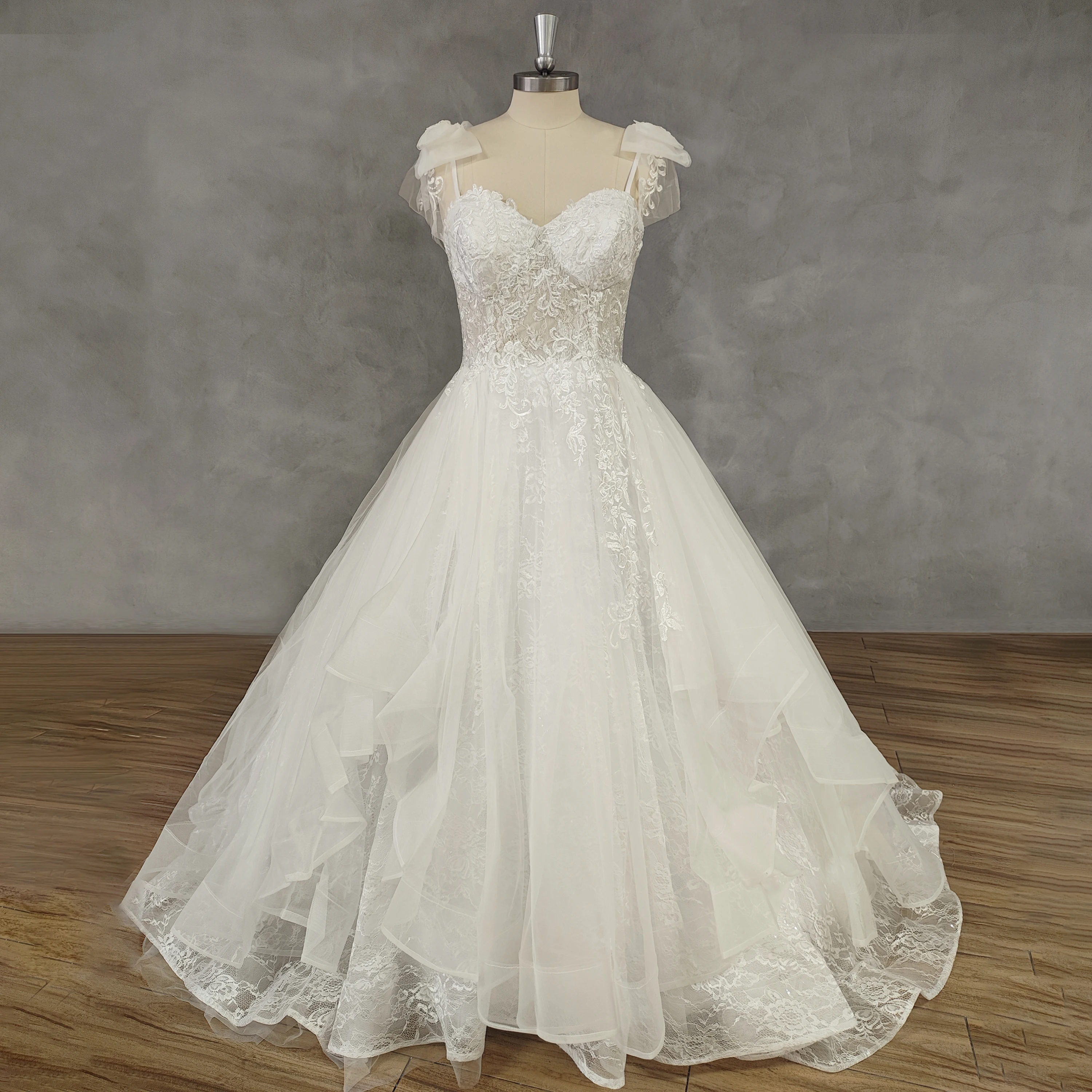 

DIDEYTTAWL Real Picture Sweetheart Appliques A-Line Tulle Wedding Dress Open Back Court Train Bridal Gown Custom Made