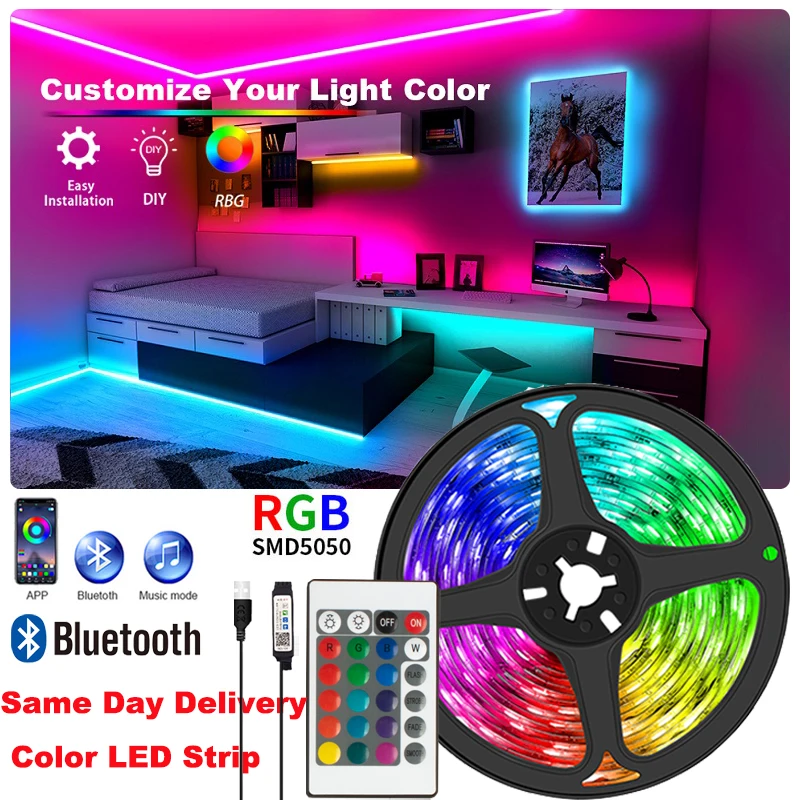 

Bluetooth LED Strips SMD5050 Phone Control Neon Ice Lighting with 24Key Lamp for Bedroom Decoration TV Backlight DC5V Room Decor