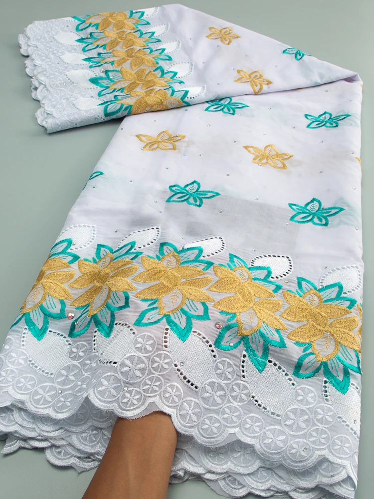 Swiss Voile Lace Fabric with Rhinestones African Nigerian Embroidery Cotton Lace New for Women Party Dress Sew TY3545