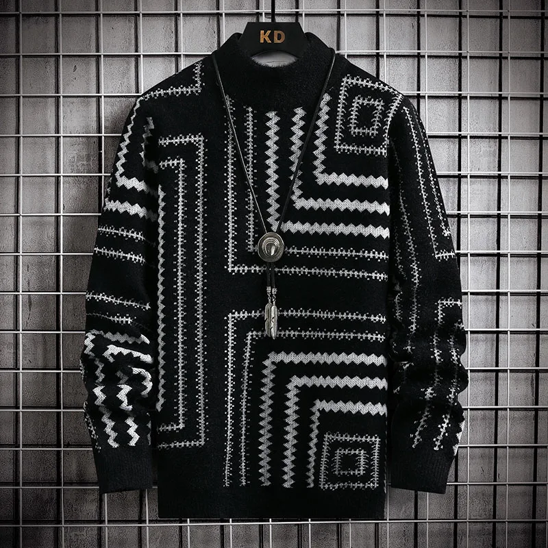 

4XL Autumn Winter New Solid Color Fashion Round Neck Long Sleeve Sweater Man High Street Casual Thicken Warm All-match Pullover