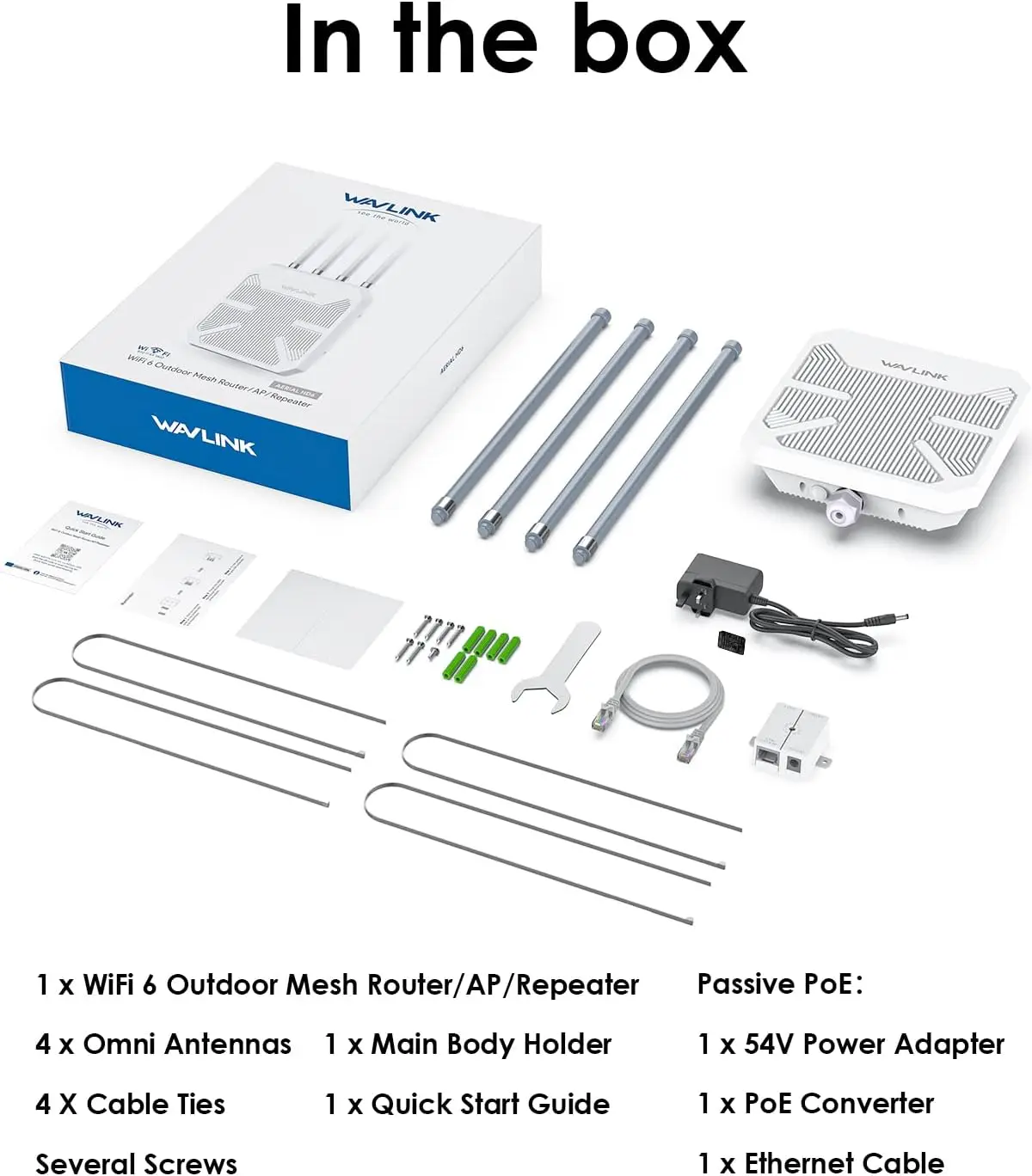 WiFi6 AX1800 고출력 실내외 겸용 WAVLINK 장거리 무선 PoE 방수,SIP67 WiFi 메시 확장기/AP/리피터 고이득