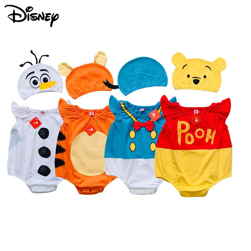 Disney Donald Duck Pooh Bear Olaf Baby Boy Girl Romper Newborn Infant Toddler Baby Cartoon Jumpsuit Playsuit +Hat Outfits