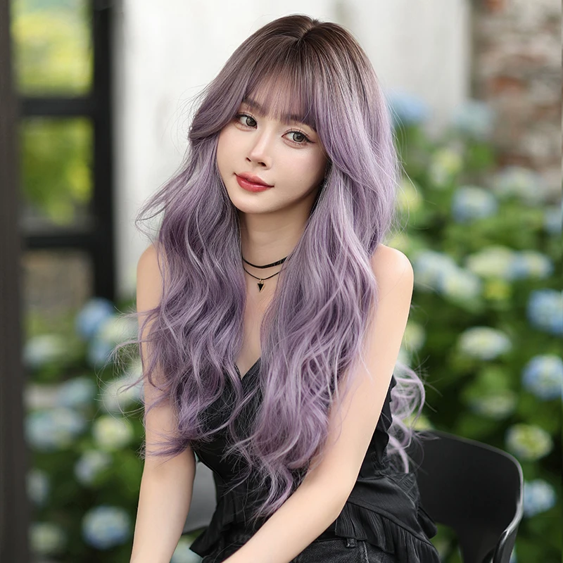 Human hair blend ash purple wig with bang. Accessories | Human Hair Blend Ash Purple Wig With Bang  main image 2