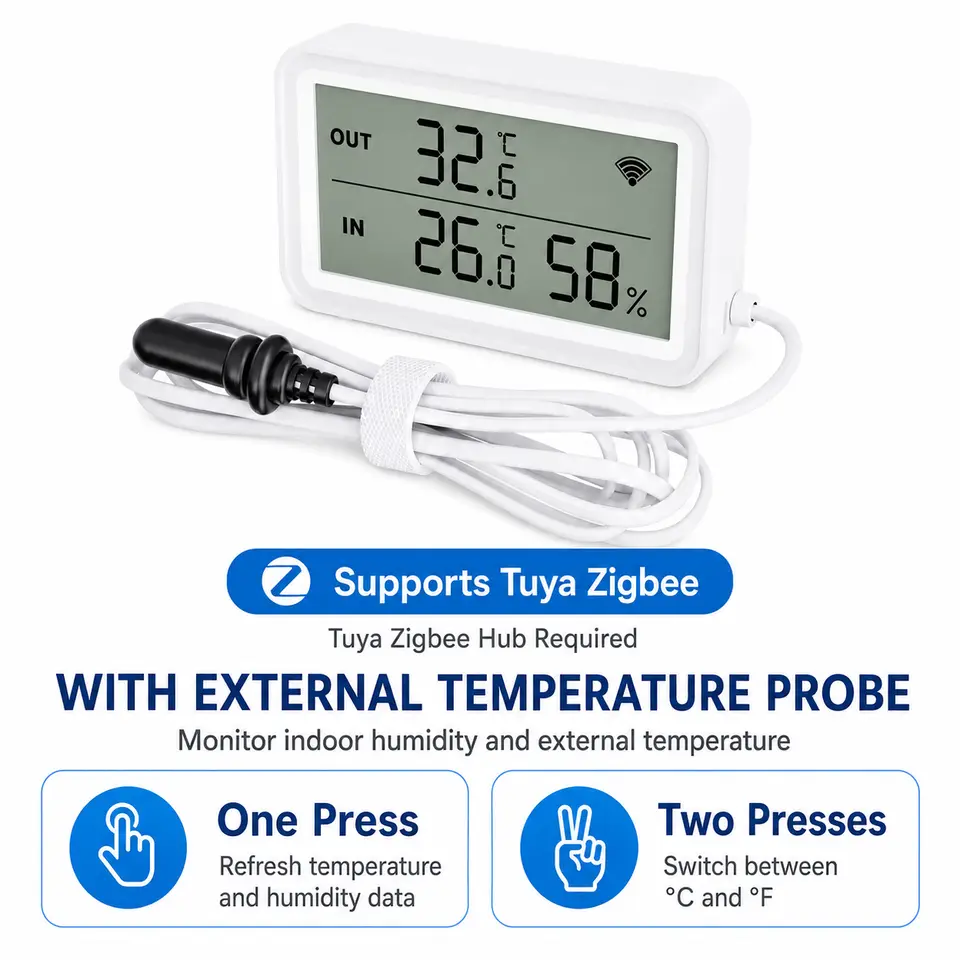 NEW Tuya WiFi Zigbee Sensor Temperature Humidity Meter Digital LCD Convenient With Smart Life Google Assistant,With External Pro image 9