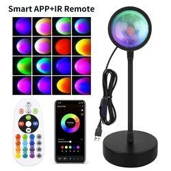 Enhanced RGB Smart LED Sunset Projection Lamp - USB - Powered Night Light for Room Decor and Photography (16 APP IR Remote)