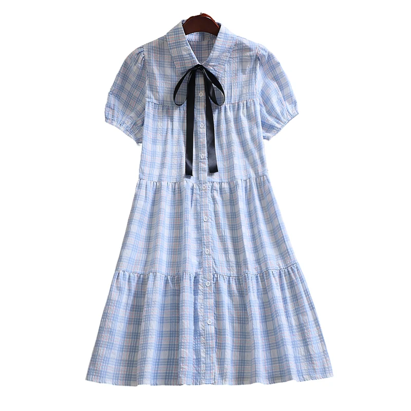 Mori girl plaid vestidos New summer fashion short sleeve women sweet dress