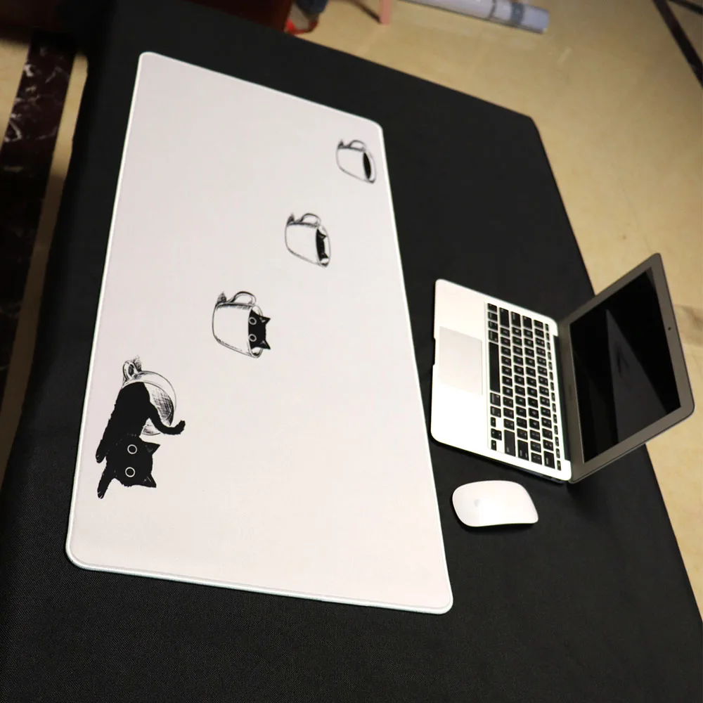 

White Kawaii Cat Mouse Pad Play Mat Pink Black and With Cats Desk Mat Catpaw Mousepad Large Computer Slipmat Anime Accessories
