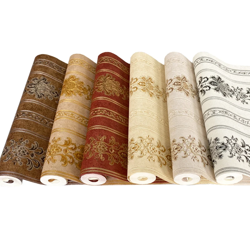

European Luxury 3D Floral Wall Papers Home Decor Damask Stripe Wallpaper for Background Living Room Contact Paper AB Version